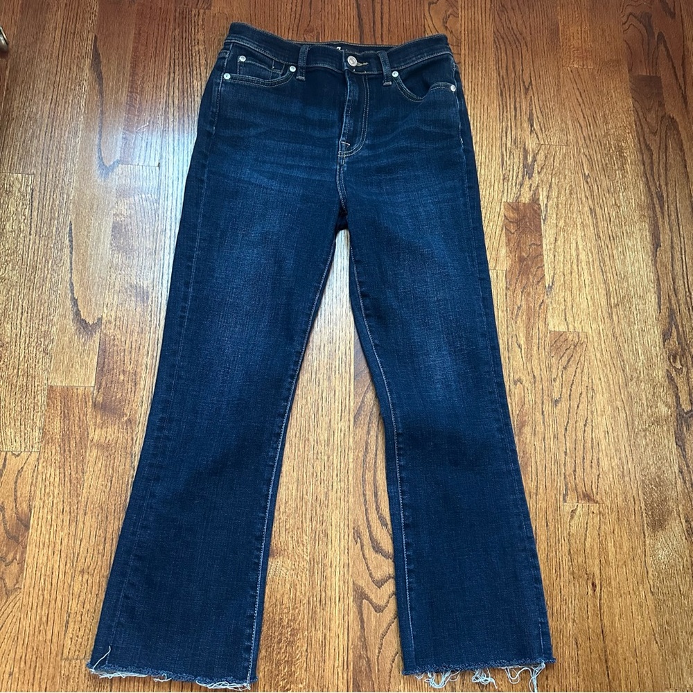 7 For All Mankind Dark Blue High Waist Slim Kick Jeans. Size 28.